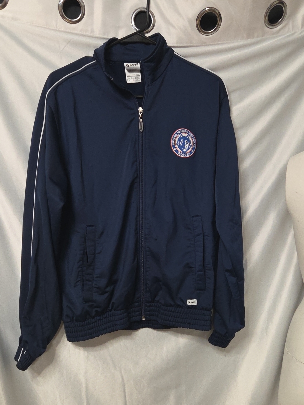 Soffe Navy Track Jacket with White Piping and Embroidered Crest Small Size [1696